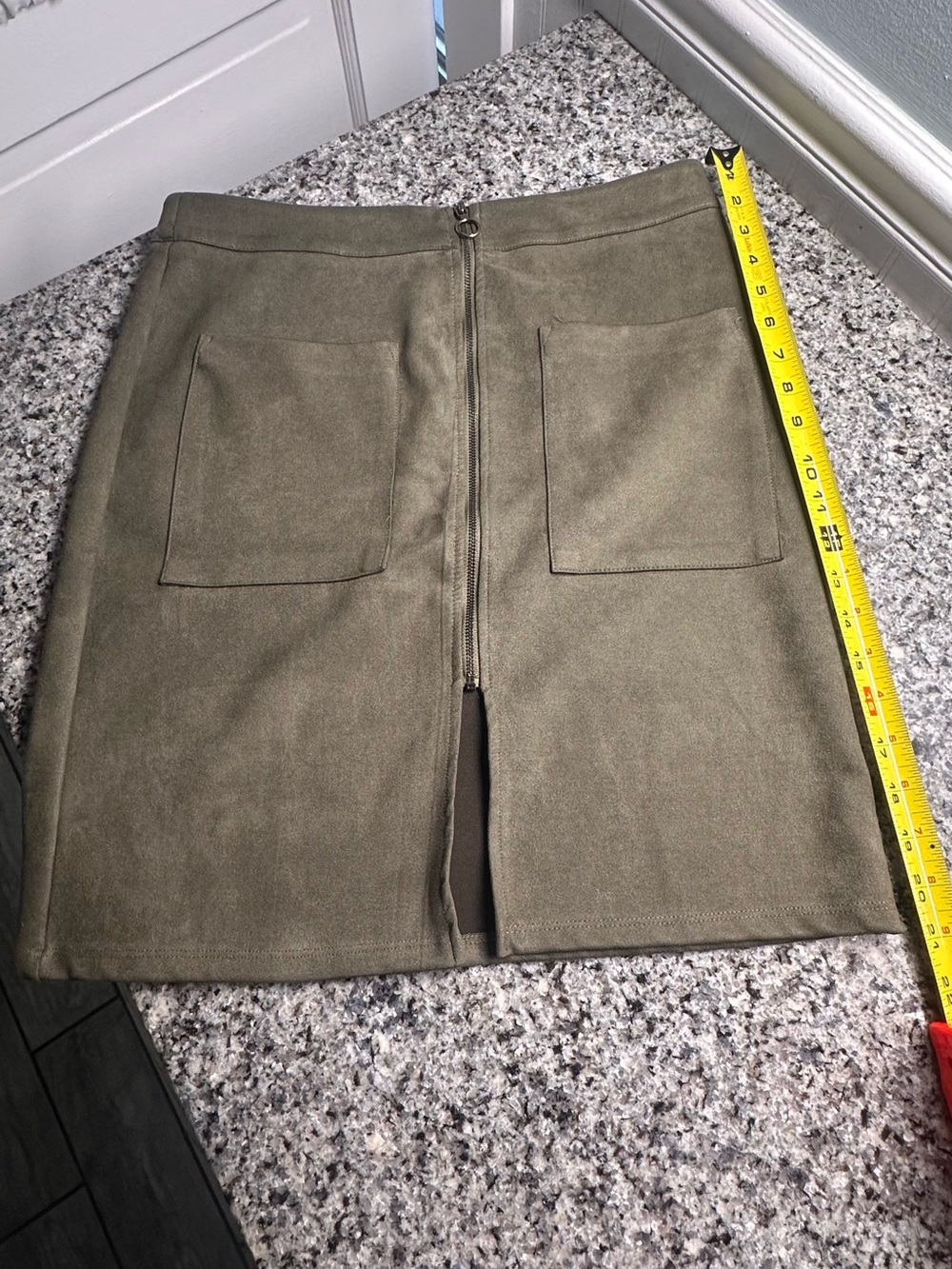 HYFVE Olive Green Suede-Look Pencil Skirt